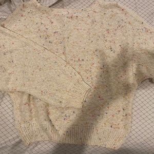 PacSun Sweater: Ivory and multicolor polka dots!
